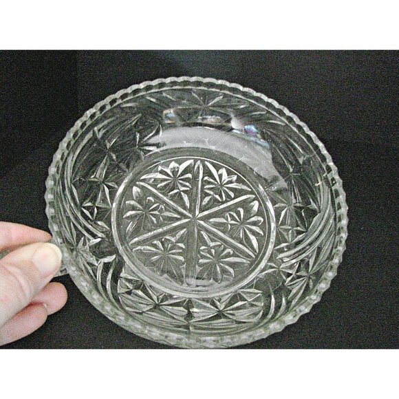 1960 Anchor Hocking Nappy Dish Bowl Stars and Bars Handle Candy 6x1.5" Vintage - Picture 4 of 8